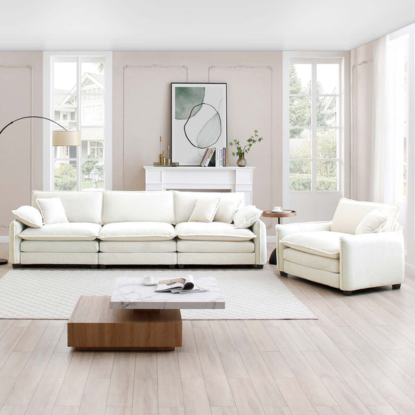 English Elm Mid-Century Modern Sofa Set - 3-Seater & Single Seat With Plush Pillows, Ergonomic Comfort & Style W714S00689