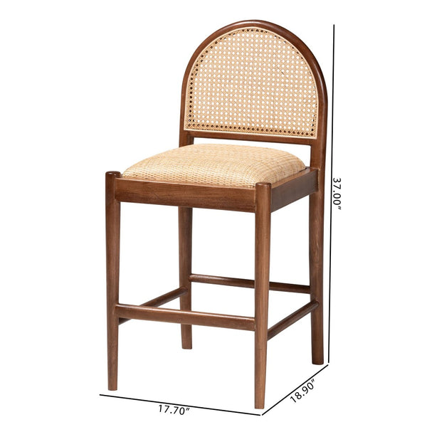 English Elm Modern Rattan Barstool with Woven Texture Curved Arms and Footrest for Kitchen Island B2750P467717