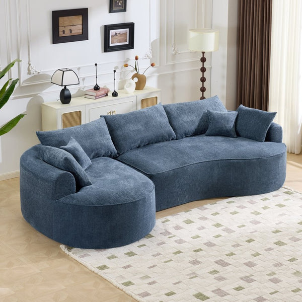 English Elm 124.5-inch Curved Chenille Sectional Sofa with Pillows Deep Seat Living Room Couch Blue W3612S00025