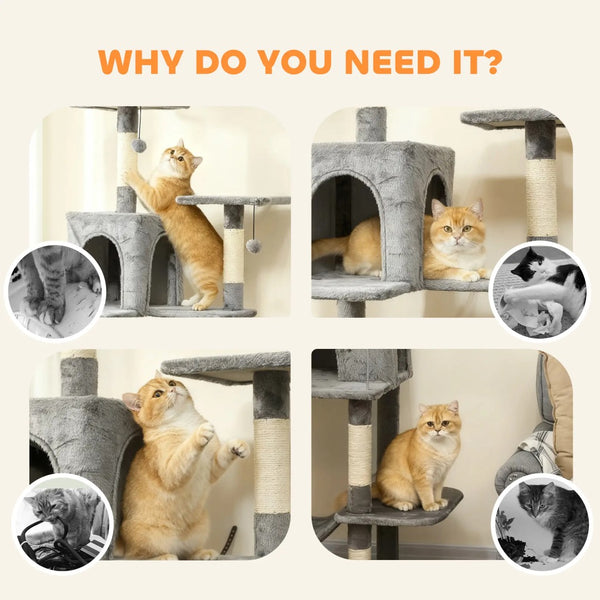 English Elm Large Floral Cat Tree 74 Inch Teddy Fleece Multi Level Tower with Sisal Scratching Posts T3971P413014