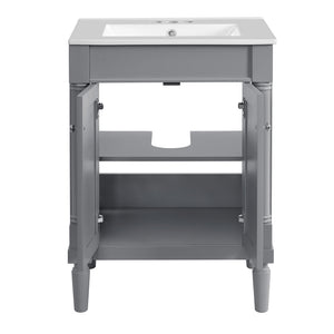 English Elm 24'' Modern Bathroom Vanity with Ceramic Basin, Solid Wood Frame, Soft-Close Doors, Ample Storage Grey N710P190503E