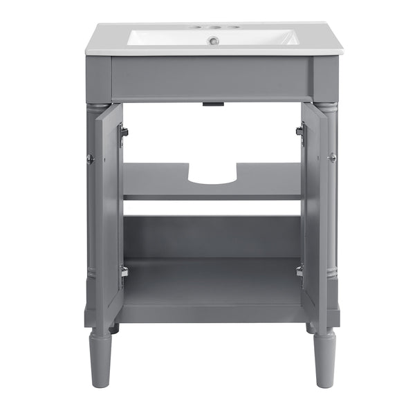 English Elm 24'' Modern Bathroom Vanity with Ceramic Basin, Solid Wood Frame, Soft-Close Doors, Ample Storage Grey N710P190503E