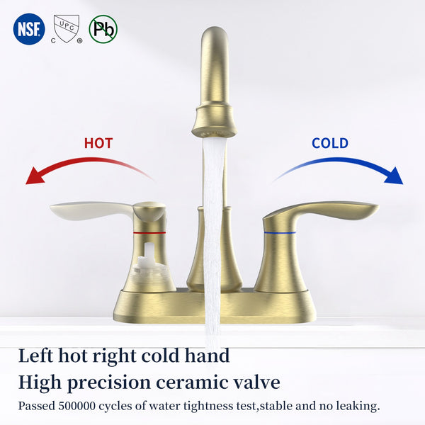 English Elm Bathroom Faucet Brushed Gold - 2-Handle 360° High Arc Swivel Spout With Pop-Up Drain & Hoses T3177P277464