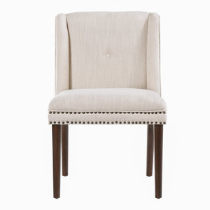 English Elm Light Luxury Rivet Trim Linen Upholstered Dining Chairs Rubberwood Tufted Set Beige,Walnut N768P403745W