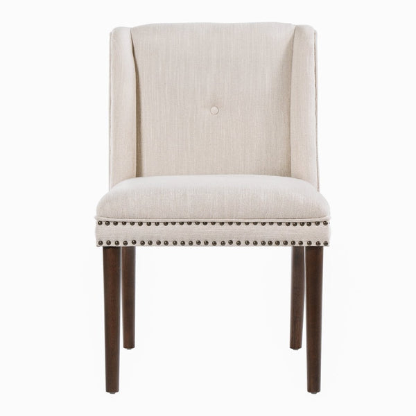 English Elm Light Luxury Rivet Trim Linen Upholstered Dining Chairs Rubberwood Tufted Set Beige,Walnut N768P403745W