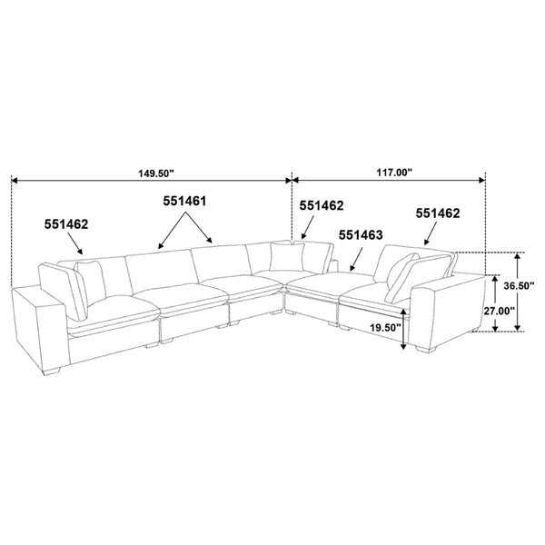 English Elm Murtagh Curved Modular Sectional Sofa with Deep Fabric Upholstery and Tapered Black Legs Ivory B062S01581