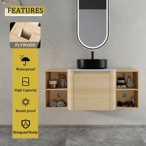 English Elm 48'' Wall-Mounted Bathroom Vanity With Elegant Ceramic Sink, Soft-Close Door & Ample Storage Shelves W999S00470