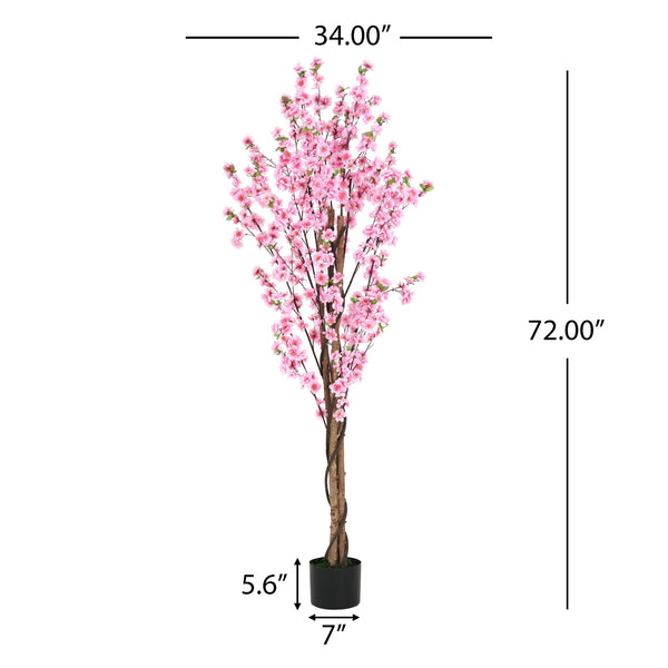 English Elm Christopher Knight Home® - 6' Olive Tree Faux Plant with Pre-Potted Black Plastic Base, Lifelike Leaves, Low Maintenance Décor Pink N772P286777P