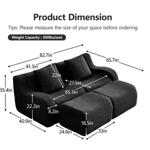 English Elm Soft Teddy Fabric Boneless Sofa with Ergonomic Curved Armrests, 32D High-Density Sponge Comfort and Anti-Slip Base Black W714S01457