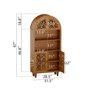 English Elm Vintage Hand-carved Solid Wood Bookcase Tall Arched Open Shelf Cabinet for Living Room W3123P485777