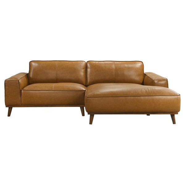 English Elm Kerrville Top Grain Leather Sectional Sofa with Chaise Mid-century Walnut Leg Design B183S00215