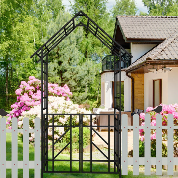 English Elm Metal Garden Arch Bench with Trellis Grid for Climbing Roses and Outdoor Spaces W1586P278421