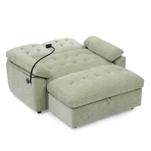 English Elm Leisure Chenille Two Seat Reclining Sofa with Usb Port Storage Ottoman Padded Armrests Cyan W487S00517