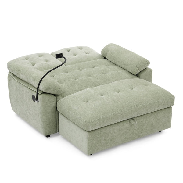 English Elm Leisure Chenille Two Seat Reclining Sofa with Usb Port Storage Ottoman Padded Armrests Cyan W487S00517