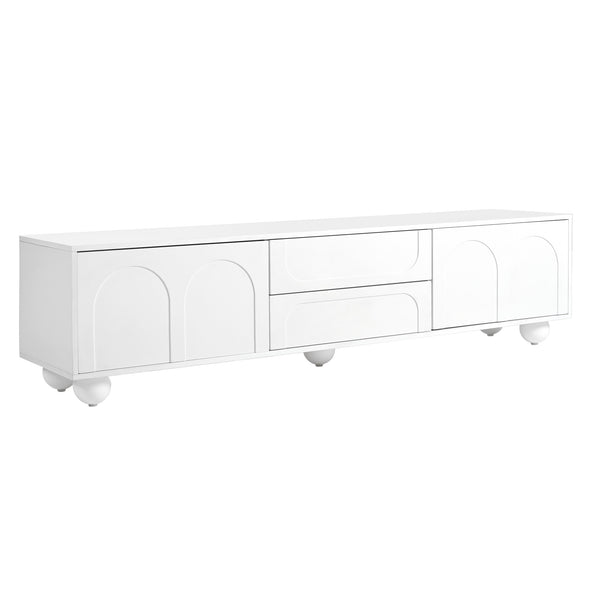 English Elm ON-TREND Cream TV Stand 69.6” with Arched Doors, 2 Drawers, Rebound Soft-Close & Stylish Round Legs White N721P205779K