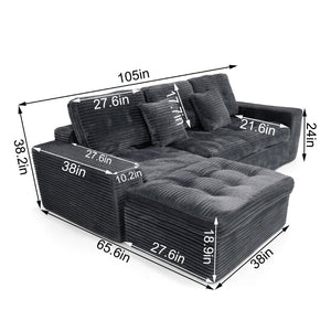 English Elm Modular Cloud Sectional Sofa with Ottoman Plush Velvet Foam Lounge Set W5502S00008