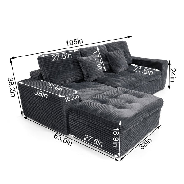 English Elm Modular Cloud Sectional Sofa with Ottoman Plush Velvet Foam Lounge Set W5502S00008