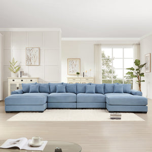 English Elm 170"Oversized 170" Oversized Cloud Modular U-Shape Sectional Couch - Plush Corduroy, Ottoman & 8 Pillows Included W714S01355