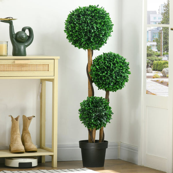 English Elm HOMCOM 3-Ball Boxwood Topiary Tree 43.25" with Pot - Realistic UV-Safe Faux Plant for Home & Patio W2225P217287