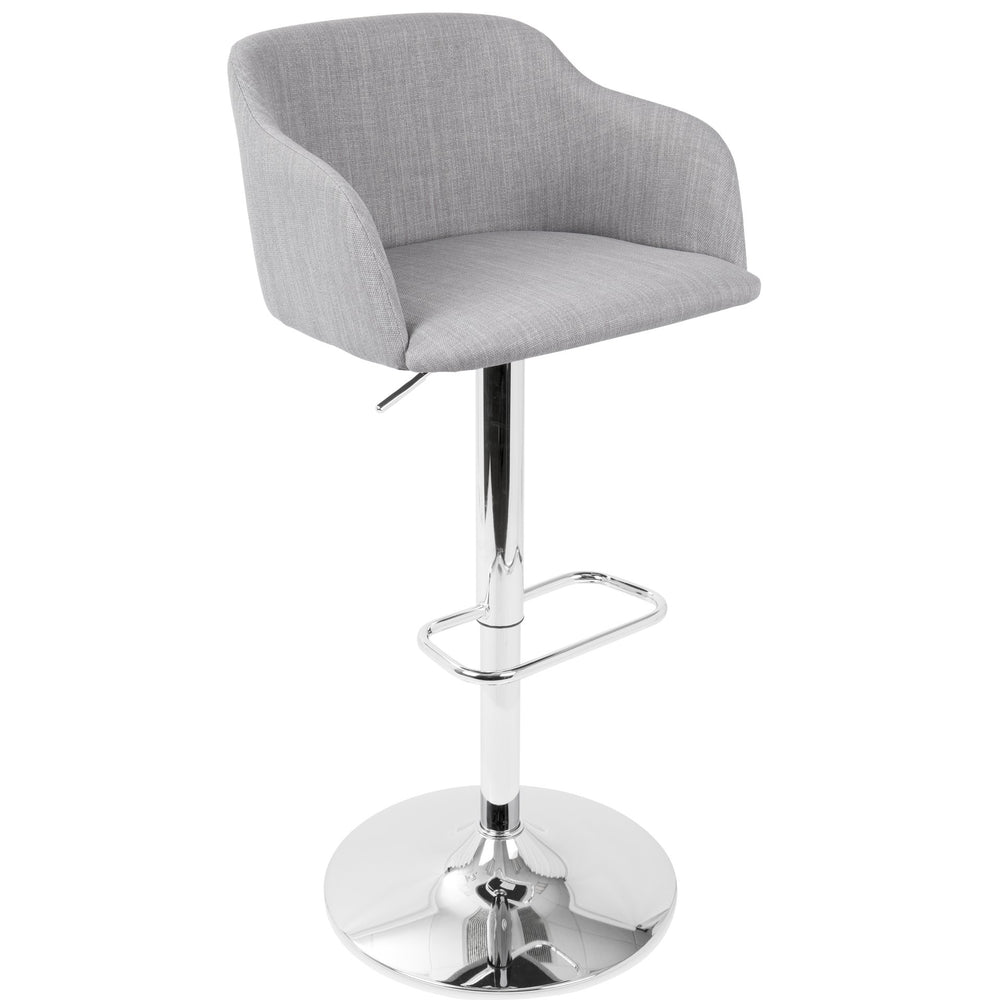 English Elm Daniella Upholstered Adjustable Swivel Barstool in Light Grey — Bucket Seat, Chrome Footrest, 360° Comfort B202P222288