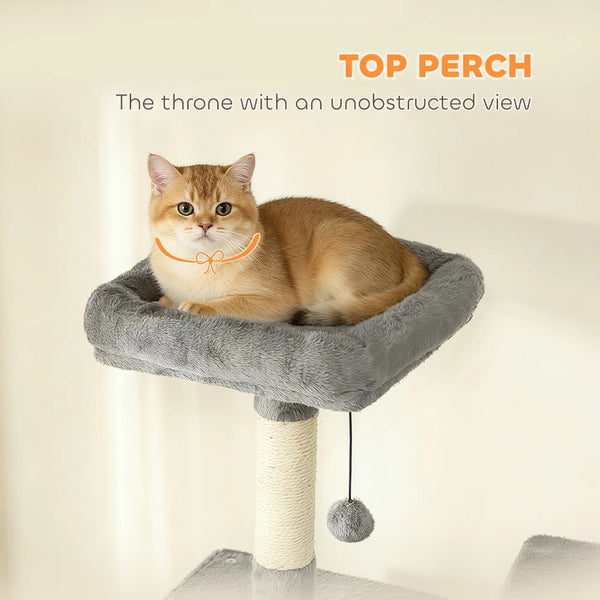 English Elm Large Floral Cat Tree 74 Inch Teddy Fleece Multi Level Tower with Sisal Scratching Posts T3971P413014