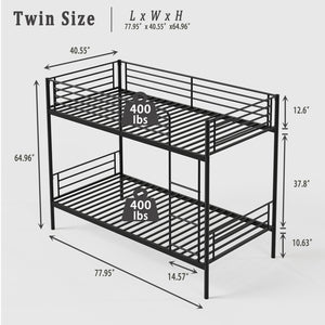 English Elm Bunk Bed Twin Over Twin With Ladder, High Guardrail & Storage - Versatile Metal Design, Noise-Free W3752P378626