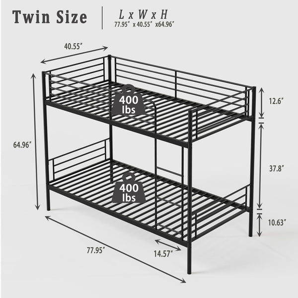 English Elm Bunk Bed Twin Over Twin With Ladder, High Guardrail & Storage - Versatile Metal Design, Noise-Free W3752P378626