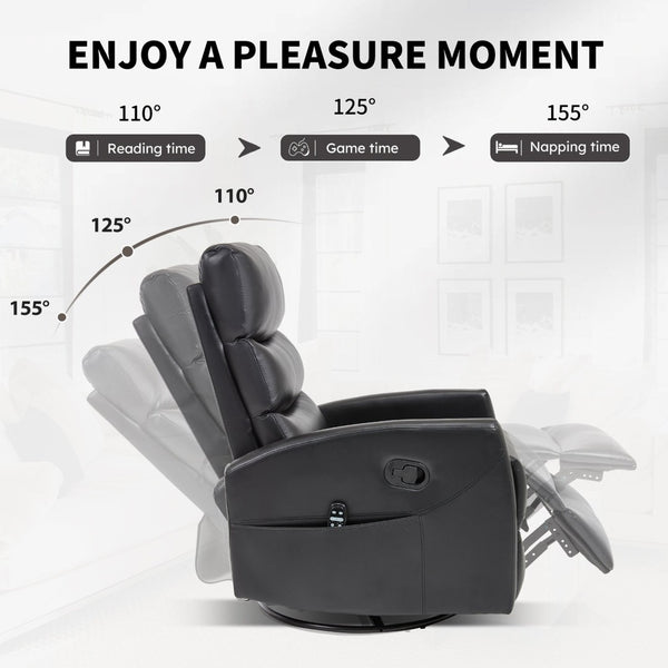 English Elm Heat Massage Rocker Recliner with 360 Swivel Fabric Upholstery for Living Room Comfort Black W3224P505201