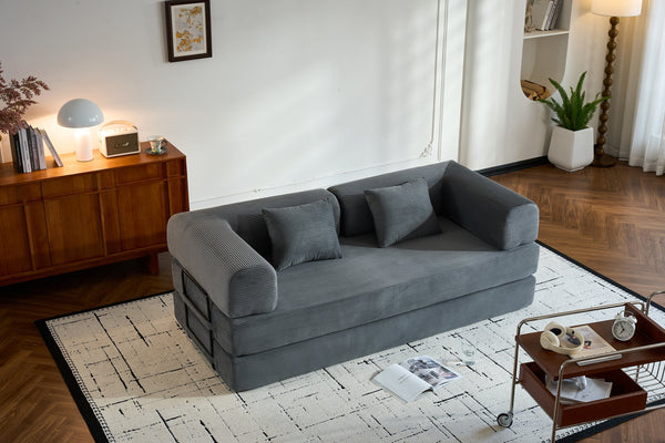 English Elm Convertible Sleeper Sofa Bed with Corduroy Upholstery, 4‑in‑1 Folding Couch Mattress, Space‑Saving Lounge Gray W3434P346243