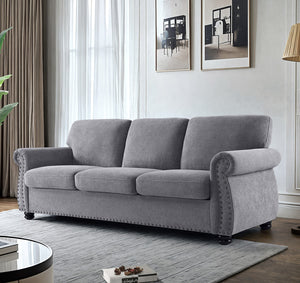 English Elm Soft Velvet Sofa - Luxurious 3-Seater Velvet Couch with High-Density Foam, Turned Wood Legs, Chic Lounge Cozy Modern Design Grey B2735P292316