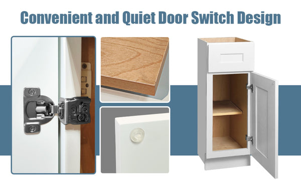 English Elm White Shaker Solid Wood Single Door Base Cabinet For Kitchen, Laundry & Bath - Adjustable Shelves! T2950P361475-GIGA