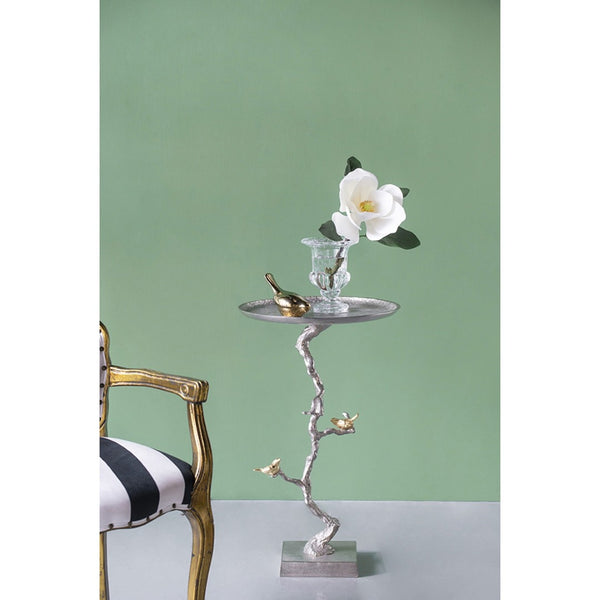 English Elm 16.9x16.9x28" Round Aluminum Side Table Sculptural Bird Branch Art Deco Accent W2078P485329