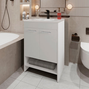 English Elm Shell Space-Saving Bathroom Vanity with Soft-Close Doors and Open Shelf, Scratch-Resistant Finish White 37 L x 23 W x 13 H B128P314797