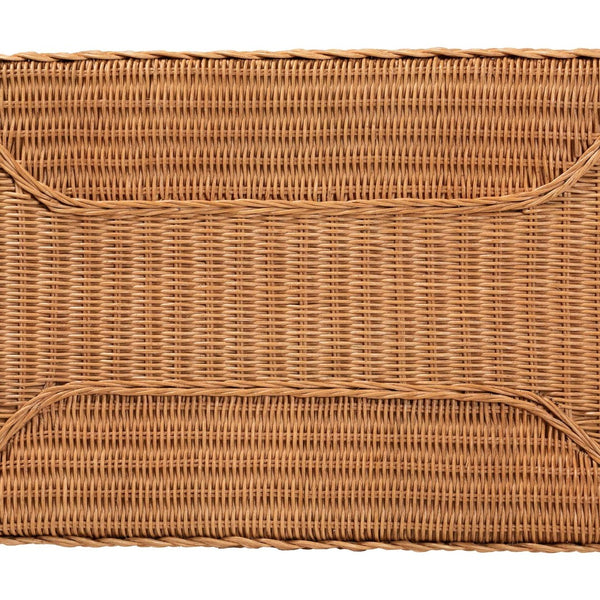 English Elm Bohemian Hand-braided Rattan Side Table with Open Shelf for Warm Organic Interiors B2750P467754