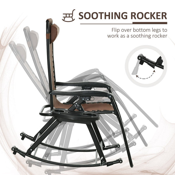 English Elm Outsunny Set Of 2 Zero Gravity Outdoor Rocking Chairs With Cup Holder & Pillow For Ultimate Comfort W2225P217092-GIGA