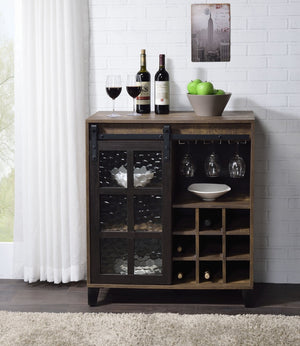 English Elm Rustic Oak Wine Cabinet with Glass Door Stemware Rack and Farmhouse Storage B062P191067