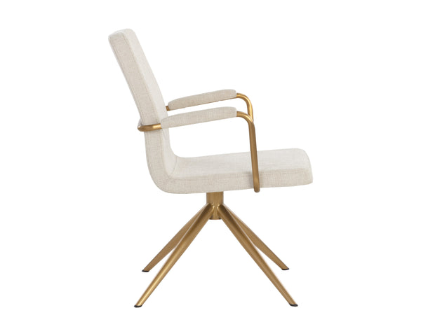 Sunpan Hilda Swivel Dining Armchair in Chic Chacha Cream with Gold Stainless Steel Legs for Stylish Dining