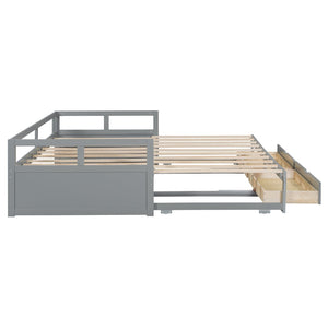 English Elm Wooden Twin to King Daybed with Trundle and Storage Drawers for Guest Rooms N708P336539E