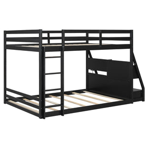 English Elm Full Bunk Bed with App Led Lighting Usb Charging Storage Drawers Kids Bedroom Black N820S00080B