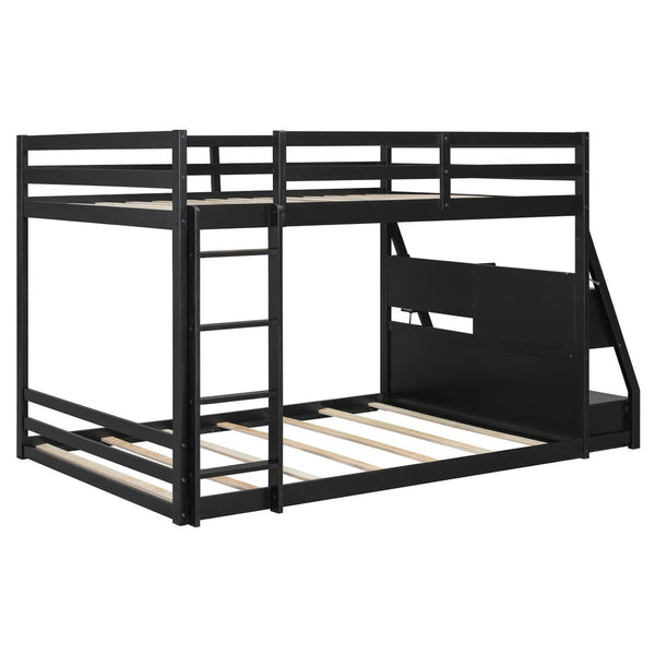 English Elm Full Bunk Bed with App Led Lighting Usb Charging Storage Drawers Kids Bedroom Black N820S00080B