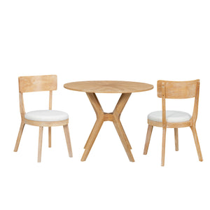 English Elm Mid-Century 39.4" Round Dining Table Set With 2 Padded Chairs, Stylish Oak Finish & Durable Design TWSET-LUCKY2