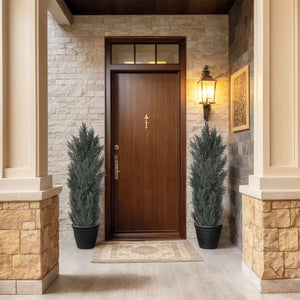 English Elm 5ft Faux Cypress Trees Set of 2 Realistic Tall Greenery for Entryway or Patio W2945P322200