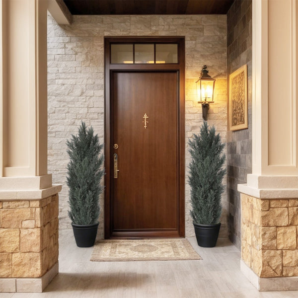 English Elm 5ft Faux Cypress Trees Set of 2 Realistic Tall Greenery for Entryway or Patio W2945P322200
