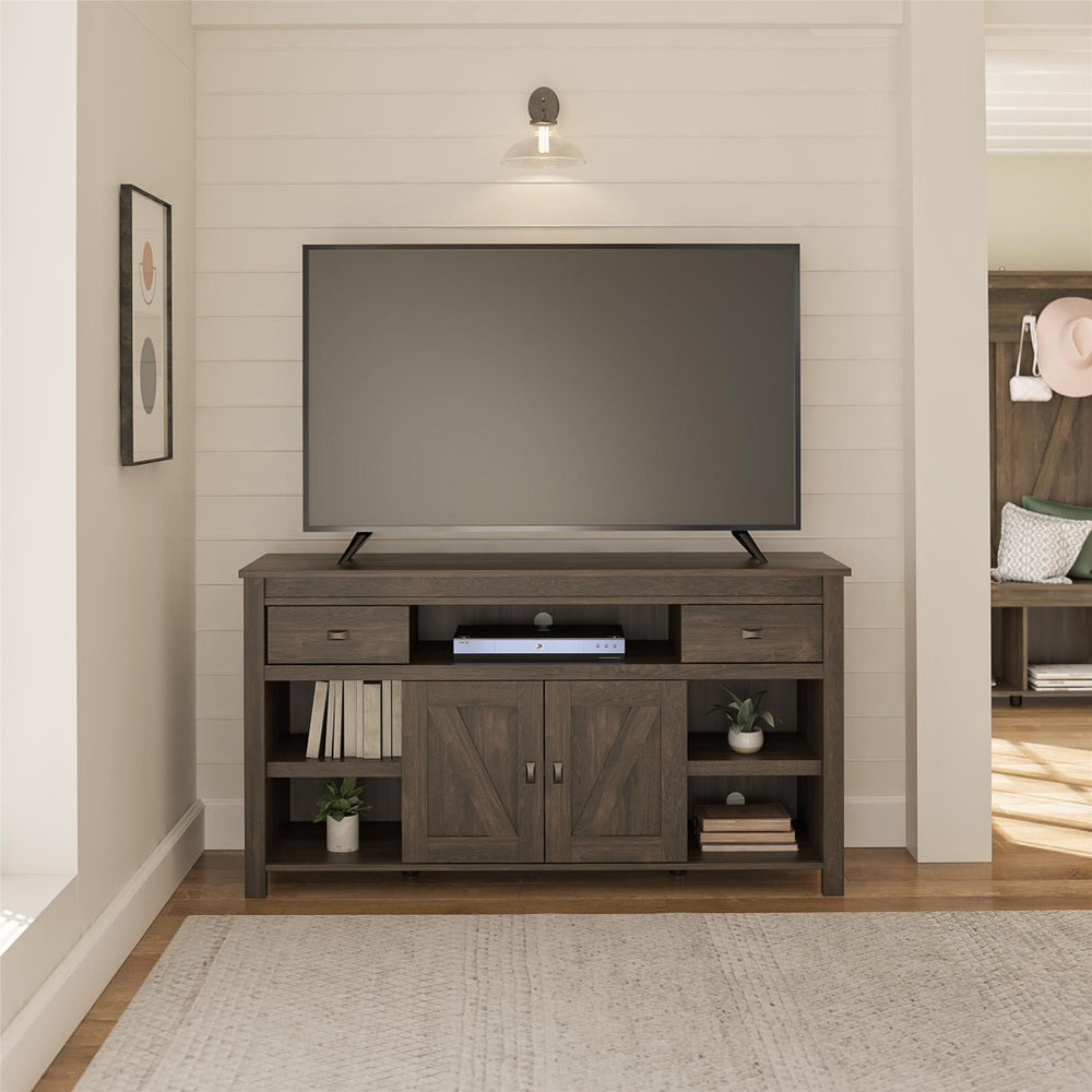 English Elm Farmington Rustic Barn Wood Tv Stand with Sliding Doors and Drawer Storage B2733S00022
