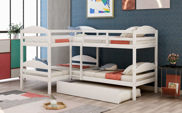 English Elm Twin L-shaped Mission Bunk with Trundle Sleeps Five Solid Pine Kids Room Bed LT000024AAK-1