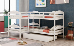 English Elm Twin L-shaped Mission Bunk with Trundle Sleeps Five Solid Pine Kids Room Bed LT000024AAK