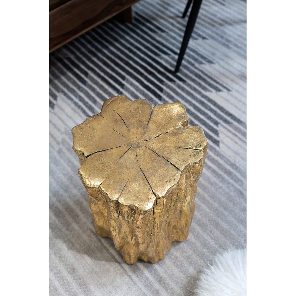 English Elm 13.5x13x20" Golden Tree Trunk Stool – Antique Gold Distressed Accent Side Table, Chic Wood Texture Glam Decor W2078P282133