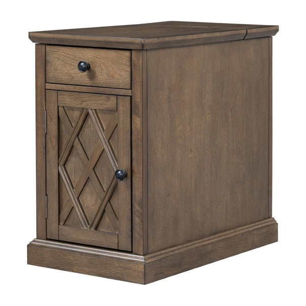 English Elm U-can Acacia Wood End Table with Usb Charging Station Drawer and Cabinet Storage Antique Brown N724P353565D