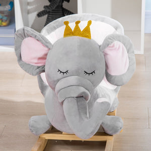 English Elm Qaba Plush Elephant Toddler Rocker with Steel Frame Wooden Base and Sound Effects W2225P200850