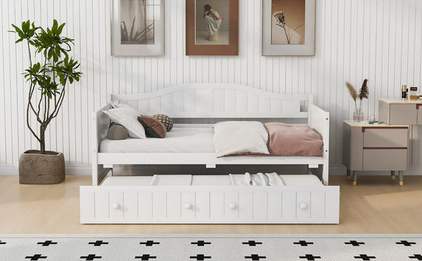 English Elm Twin Cottage Beadboard Daybed with Pull Out Trundle Solid Pine Guest Room Frame N708P357100K